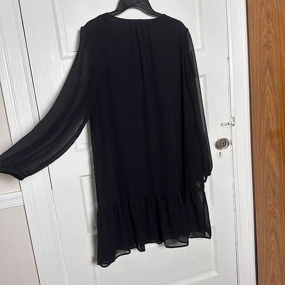 Draper James Black Knee Length Dress Sheer Long Sleeve Ruffle Hem Minimalist Lg - Picture 12 of 17